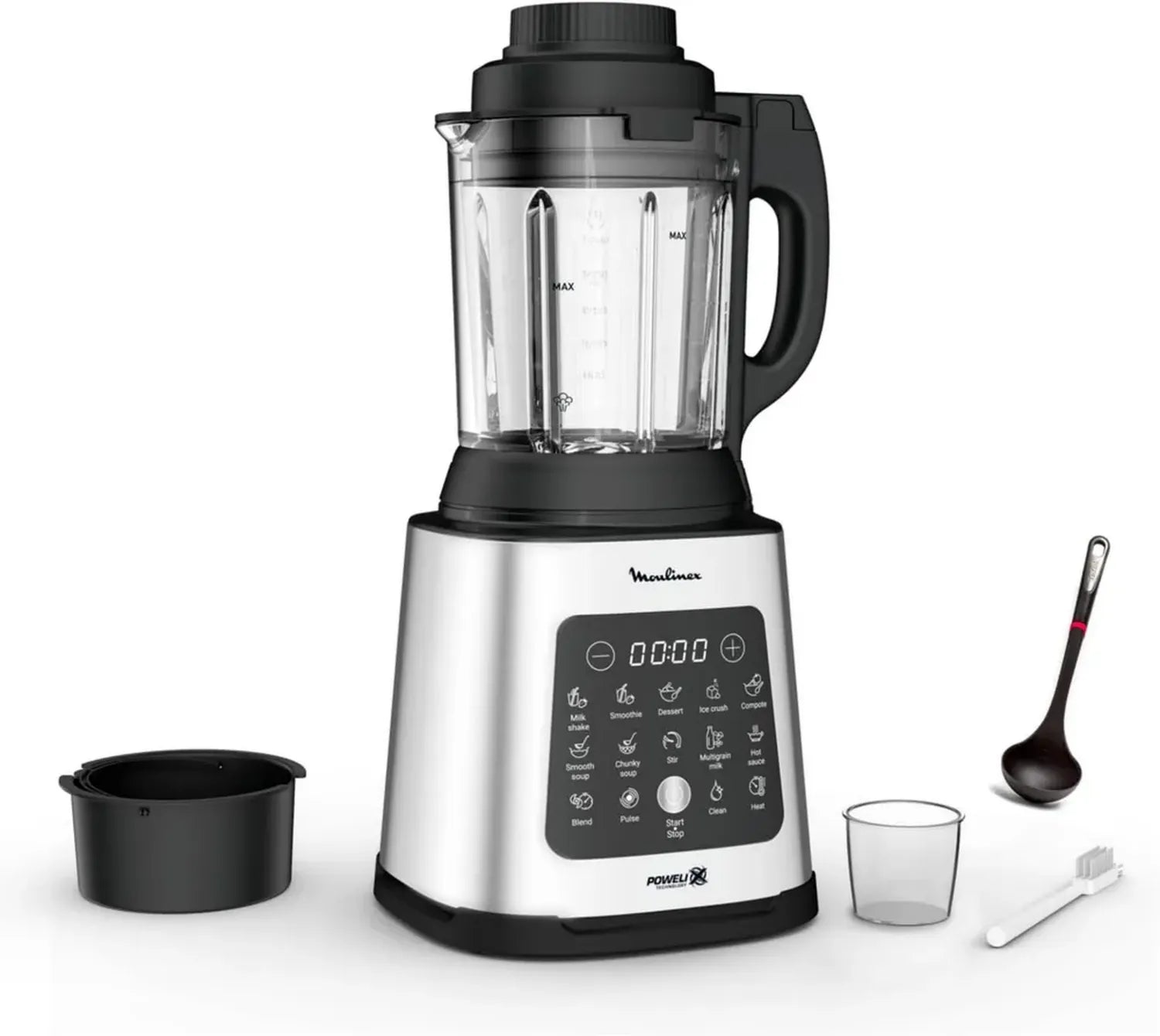 Moulinex Blender Chauffant Perfectmix Cook, 10 Programmes Automatiques, 1400W, Métal Noir et Transparent