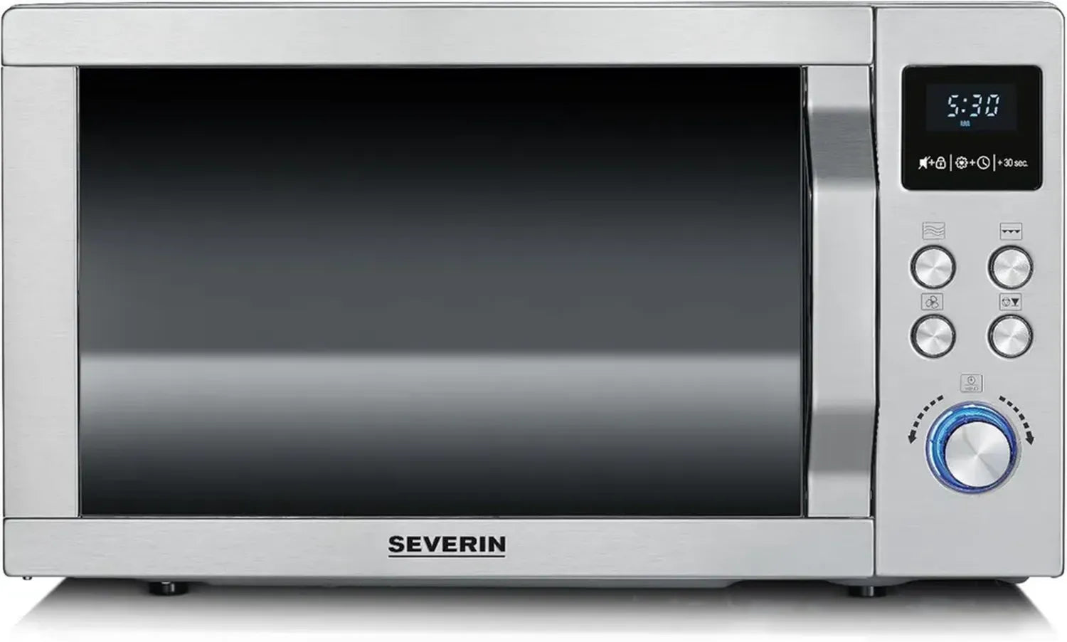 Micro-ondes SEVERIN 25L, 1950W avec gril et chaleur tournante, 10 niveaux de puissance, plateau pizza ?28cm, Inox, MW 7774