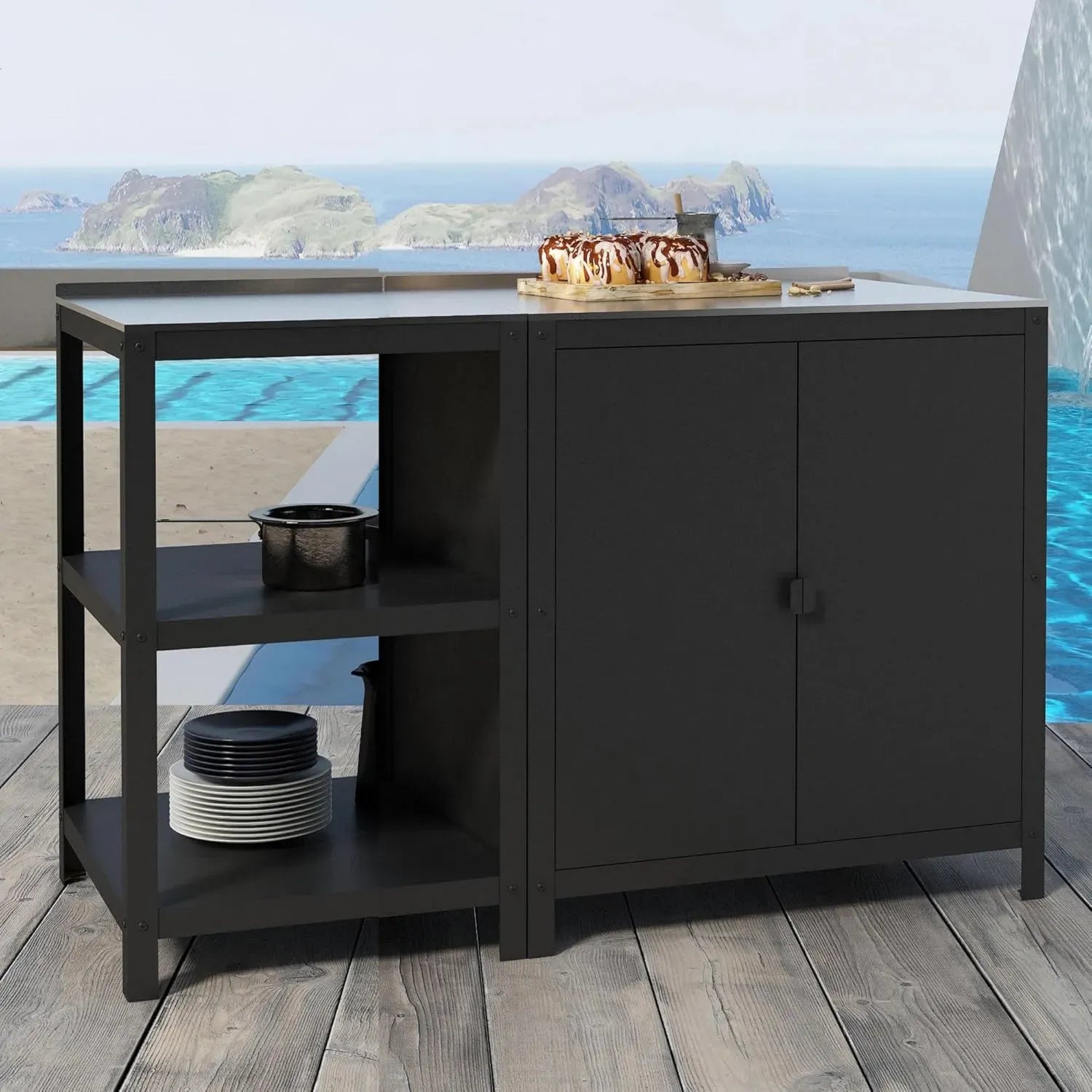 Ensemble de Meubles d'Extérieur Casa.pro avec Rangement Modulaire en Acier Noir et Argent