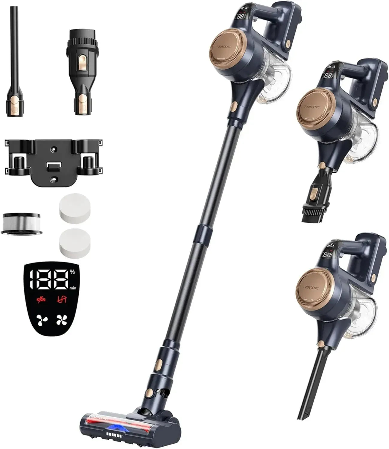 Aspirateur Balai Proscenic P11 Lite Sans Fil, 450W 40KPa, Autonomie 40 Min, LED, Léger, Puissant avec Brosse Anti-Emmêlements et 5 Filtres Lavables pour Tapis, Poils d'Animaux, Sols Durs, Voiture