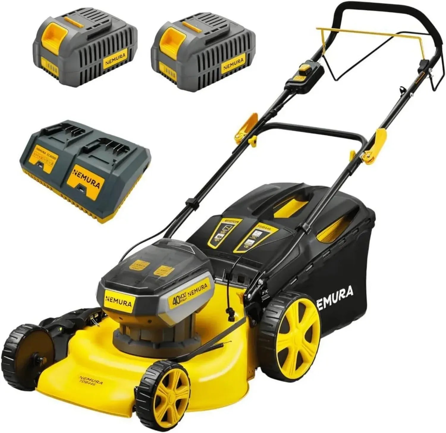 Tondeuse à Gazon Autotractée 80V avec Batteries Rechargeables - Largeur de Coupe 51 cm - Inclut 2 Batteries 4Ah et Chargeur Double - Convient pour 550 m² - Réglage Hauteur en 7 Positions - Fonction Mulching et Bac de 60L - Design Français