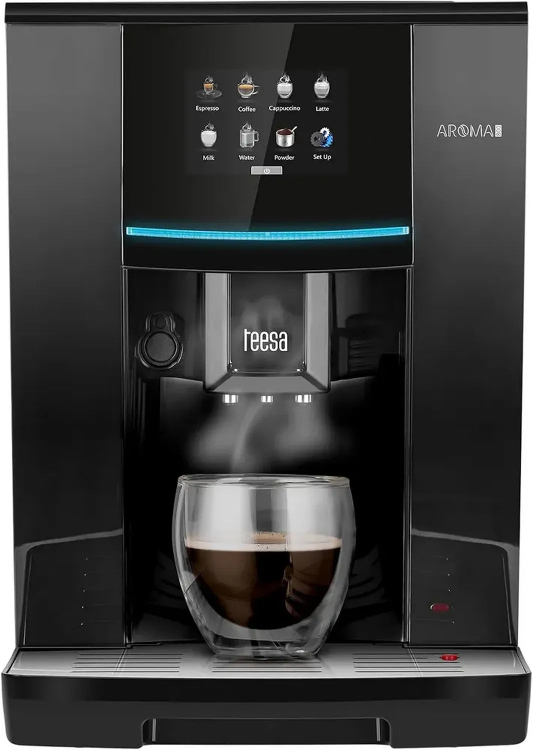 Machine à Café Automatique Teesa Aroma 800 avec Broyeur, Mousseur à Lait, 19 Bar, Noire