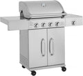 Gril à gaz en acier inoxydable avec 5 brûleurs, y compris 1 latéral - 118 x 57 x 104 cm - Argent