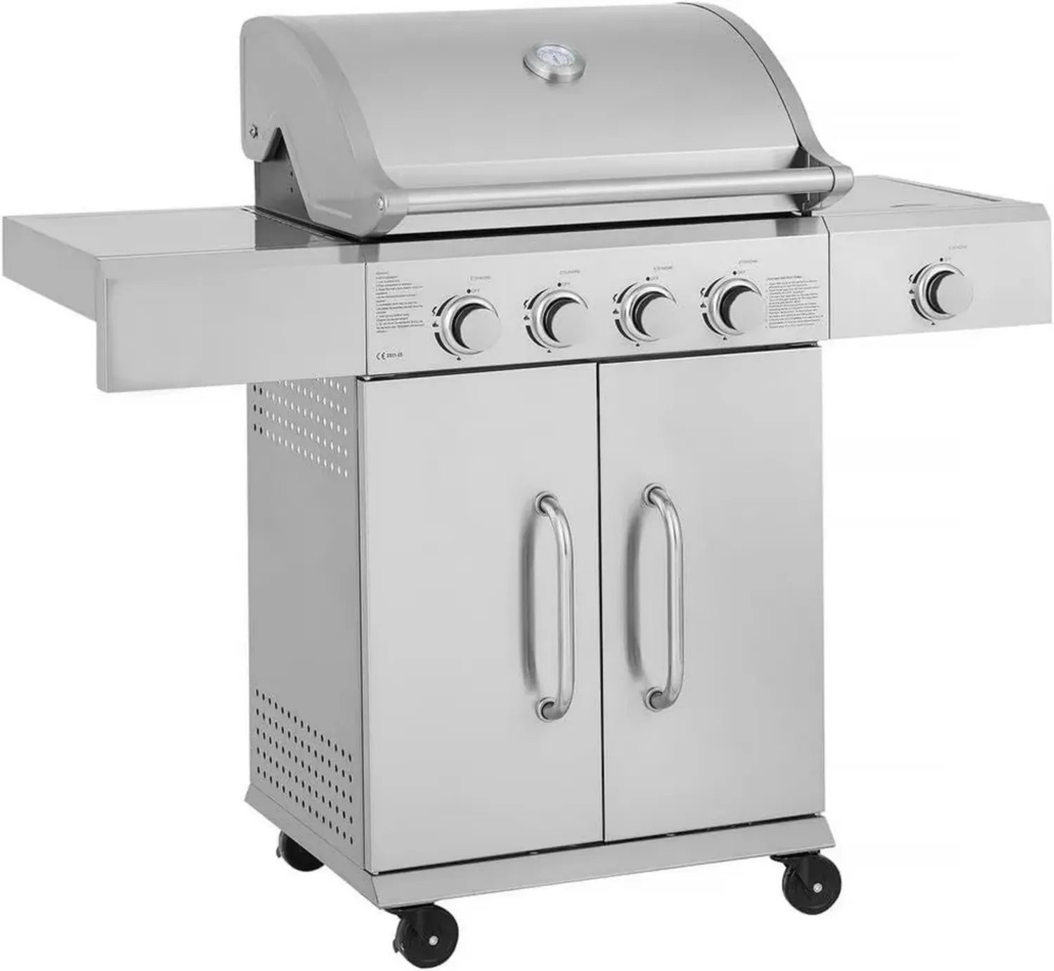 Gril à gaz en acier inoxydable avec 5 brûleurs, y compris 1 latéral - 118 x 57 x 104 cm - Argent