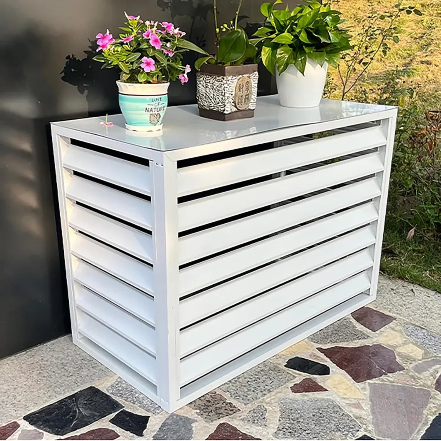 Couverture Extérieure pour Climatiseur, Support de Climatiseur avec Persiennes, Écran de Protection en Aluminium