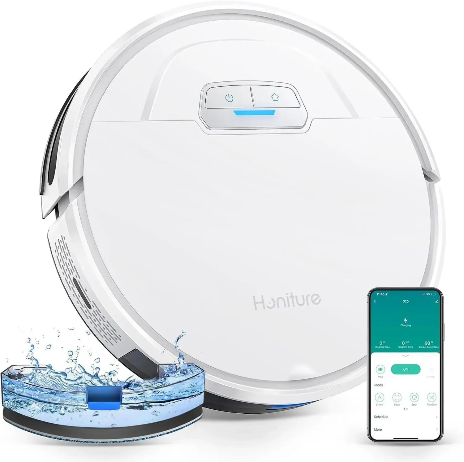 Robot Aspirateur HONITURE G20 3-en-1, 4000PA, Compatible Alexa, WiFi et Application, Recharge Automatique, Silencieux Ultra-Mince, Idéal pour Poils d'Animaux et Tapis