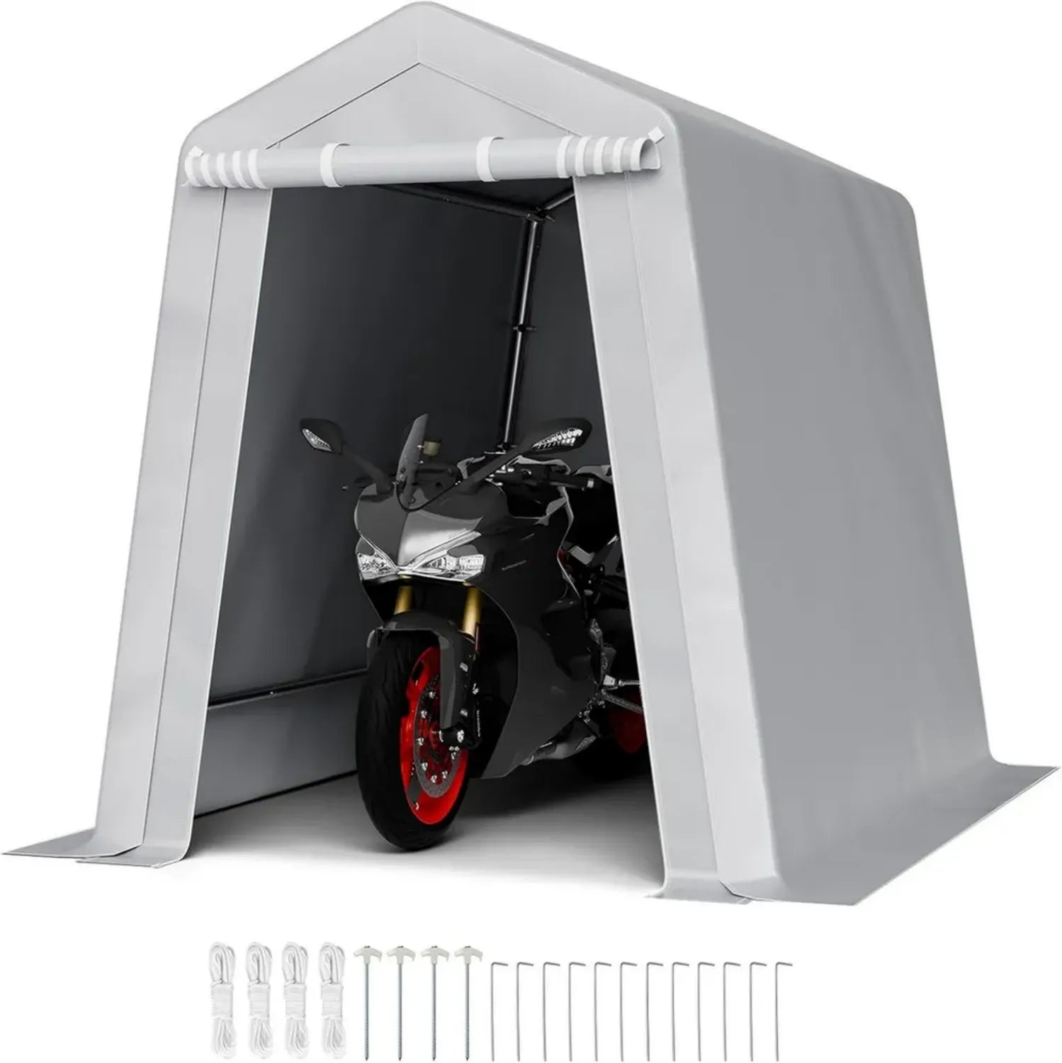 VEVOR Tente de Rangement Imperméable 1,8 x 2,4 m, Abri Extérieur Durable avec Aérations et Porte Enroulable, Abri de Jardin Polyvalent pour Moto et Plus