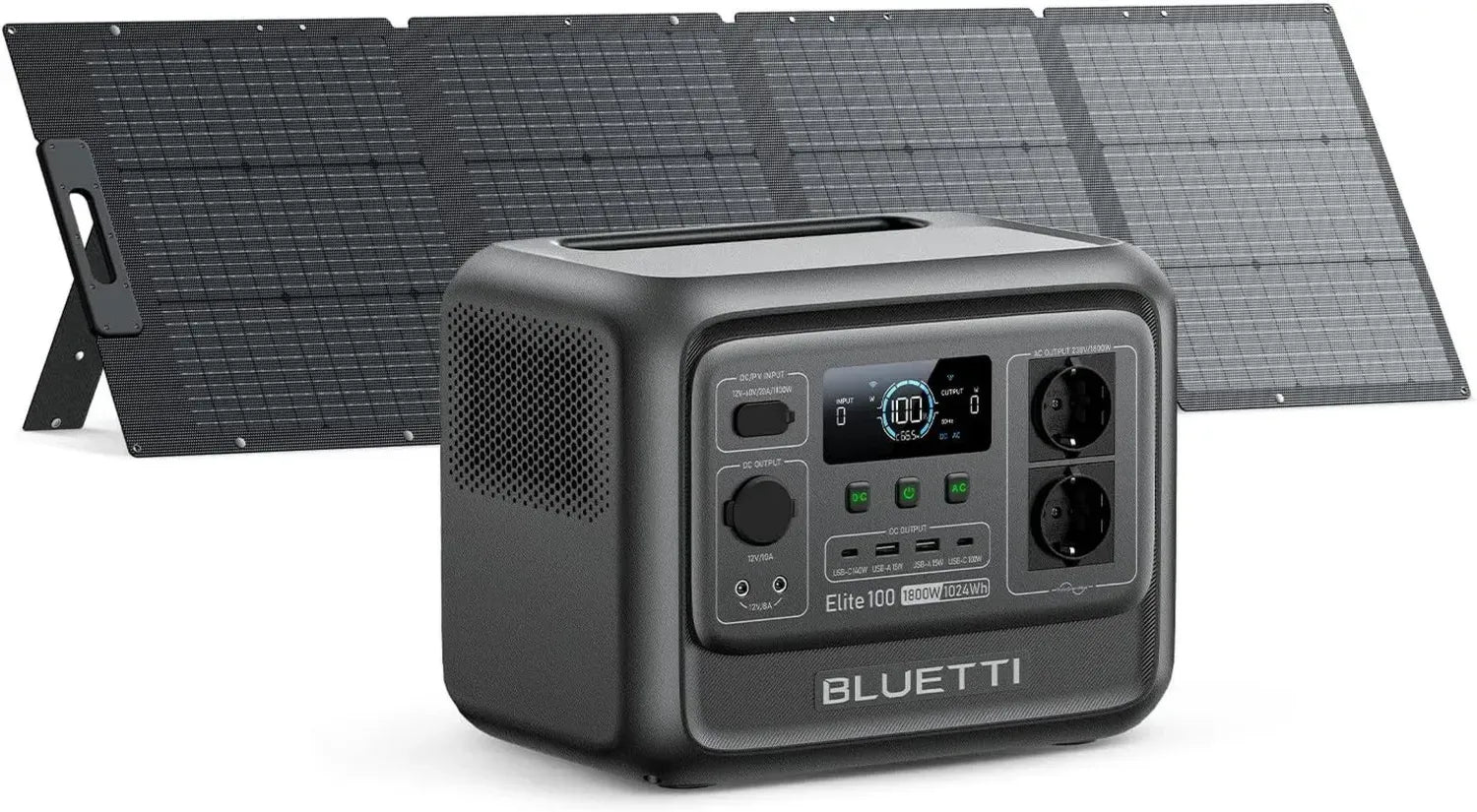 Centrale Électrique BLUETTI Elite 100 V2, 1024Wh avec Panneau Solaire 200W, Compacte et Puissante, Parfaite pour le Camping et les Urgences