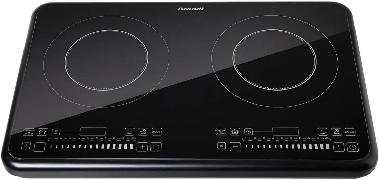 Brandt Plaque à Induction Portable, 2 Zones, 3400W, Noir, 10 Niveaux, Fonction Booster, Fabriqué en France