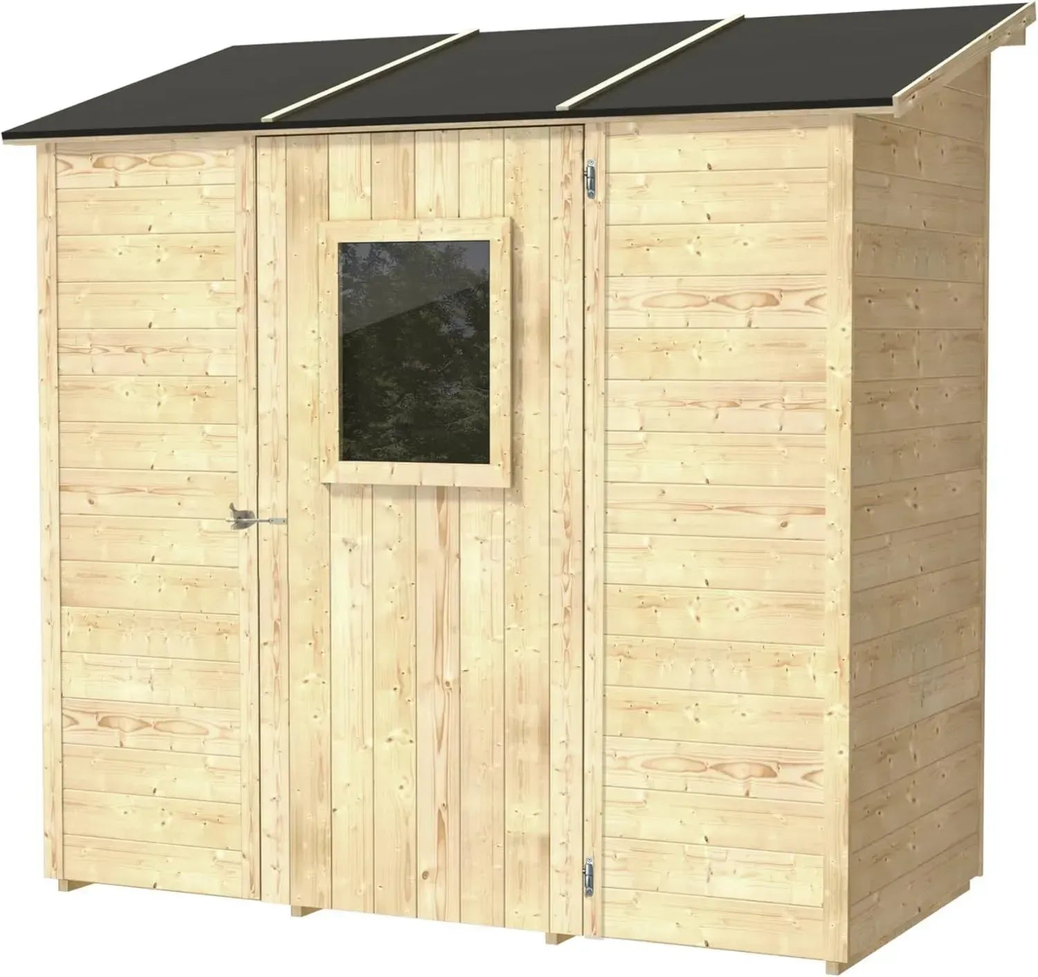 Abri de Jardin en Épicéa 207x102 cm avec Porte Fenêtrée, Toit et Plancher en Bois Certifié