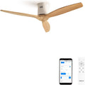Ventilateur de Plafond avec Télécommande, Silencieux, 132 cm, Bois Naturel et Blanc, WiFi, 6 Vitesses, Fonction Été-Hiver
