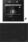 Ensemble Cuisinière Autonome: Four Intégré 60 cm & Plaque Induction 77 cm - Fonction Maintien au Chaud - Barbecue & Air Chaud - Noir/Argent