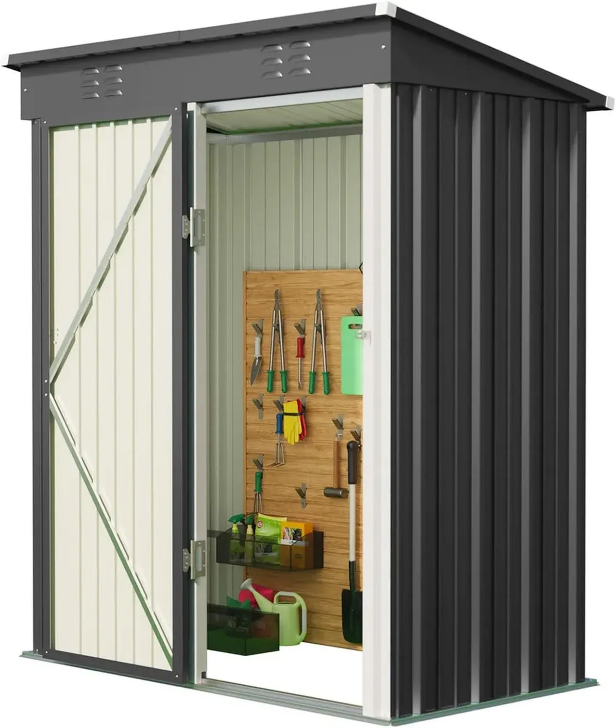 Cabanon Métallique avec Étagères Ajustables et Ventilation, Parfait pour Jardin et Terrasse, 180 x 162 x 95 cm, Gris